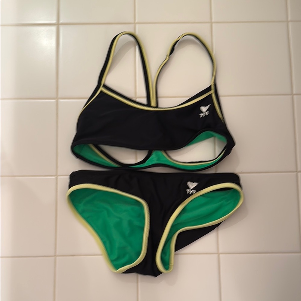 TYR Women's Black and Green Swim Set